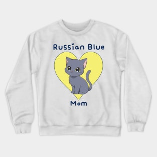 Russian Blue Mom Cat with Yellow Heart Crewneck Sweatshirt